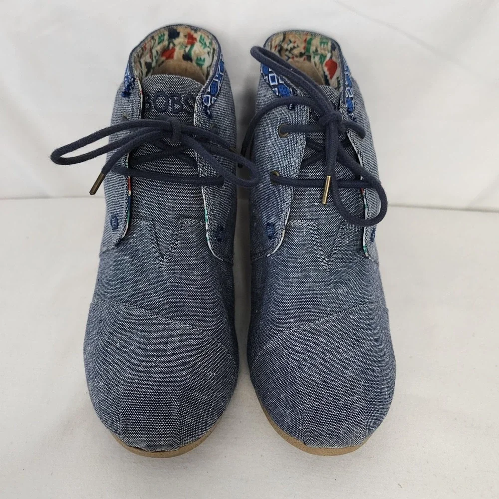BOBS by Skechers Denim Wedge Ankle Boots Women's Size 9 Lace Up Casual - Picture 2 of 6